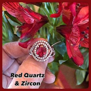 ✨HP✨Red Quartz & White Zircon 925 SS Ring💐